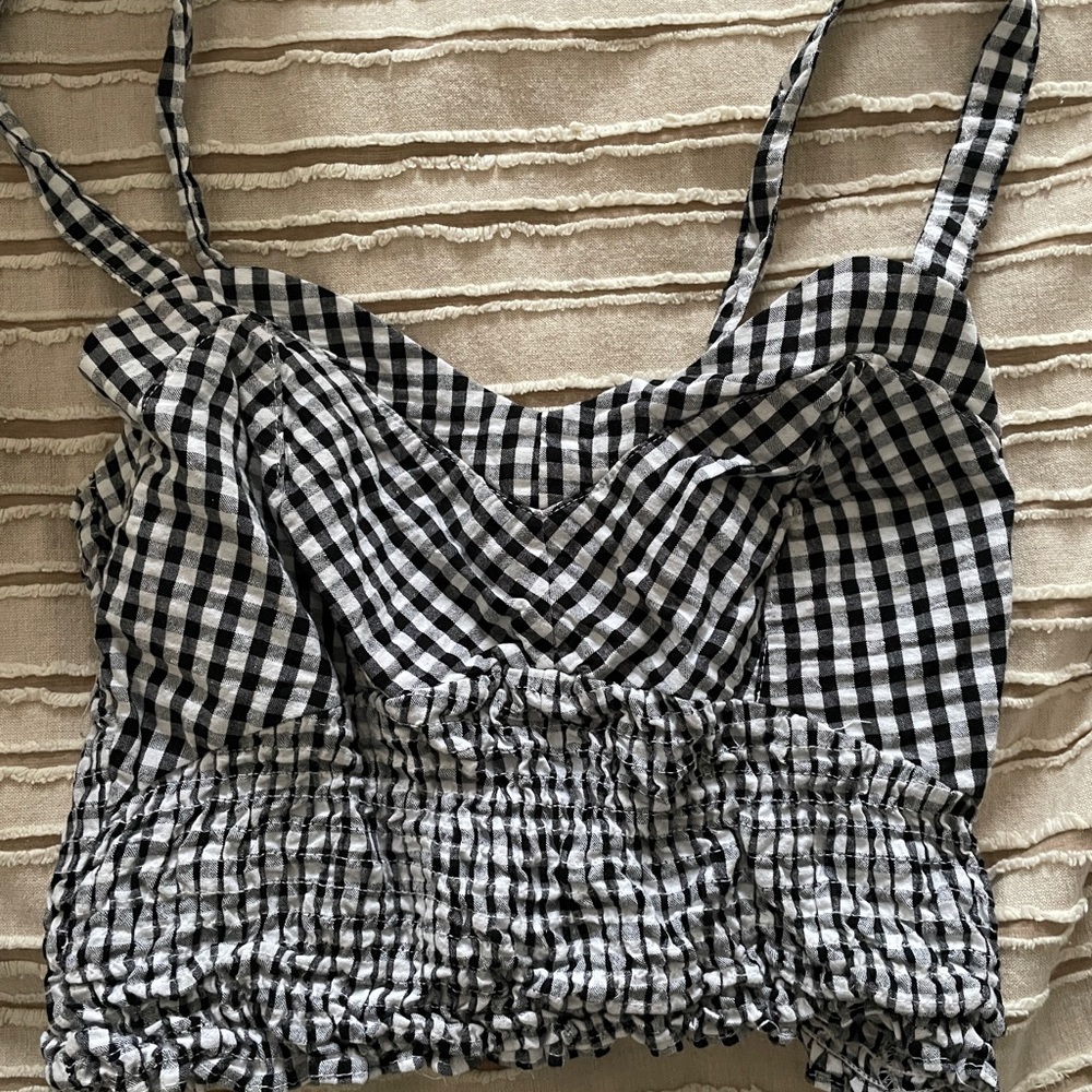 Cropped black and white gingham top